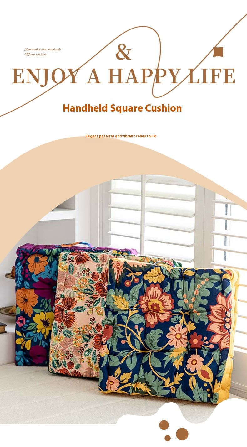 Portable Seat Cushion With Handle – Floral Design Thick Comfort Pillow For Chair, Sofa & Floor (Washable Polyester, Non-Slip, Office & Home Decor)_voghion.com