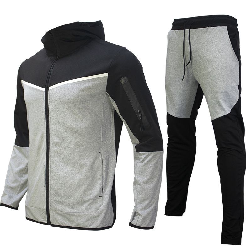 Spring 2026 European-USA Style Fashion Tracksuits Men Long Sleeve Splicing Zipper Hooded Sweatshirts + Lace-Up Sweatpants 2 Piece Casual Sport Sets_voghion.com