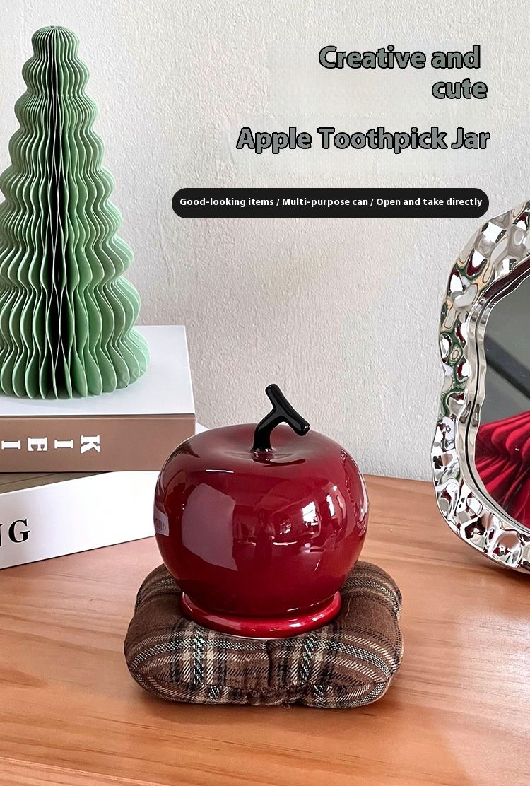 Apple-Shaped Ceramic Toothpick Holder - Minimalist Home Decor With Floss Storage, Elegant Countertop Organizer For Kitchen & Dining_voghion.com