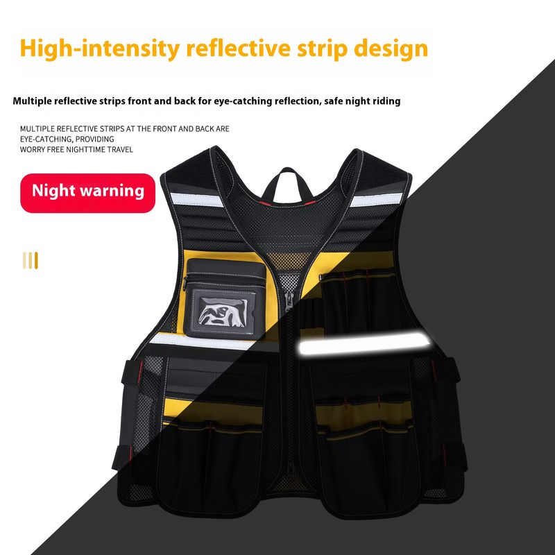 Reflektierende Arbeitsweste mit mehreren Taschen für Herren und Damen zum Angeln, Bauen und für Outdoor-Aktivitäten – strapazierfähiges Oxford-Gewebe mit Reißverschluss_voghion.com