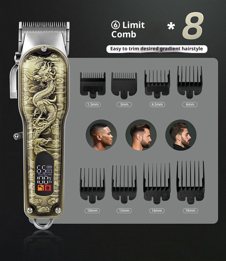 Professioneller kabelloser Haarschneider für Herren – Wiederaufladbarer Elektrorasierer mit LCD-Display, Stahlklingen und 3 Führungskämmen_voghion.com
