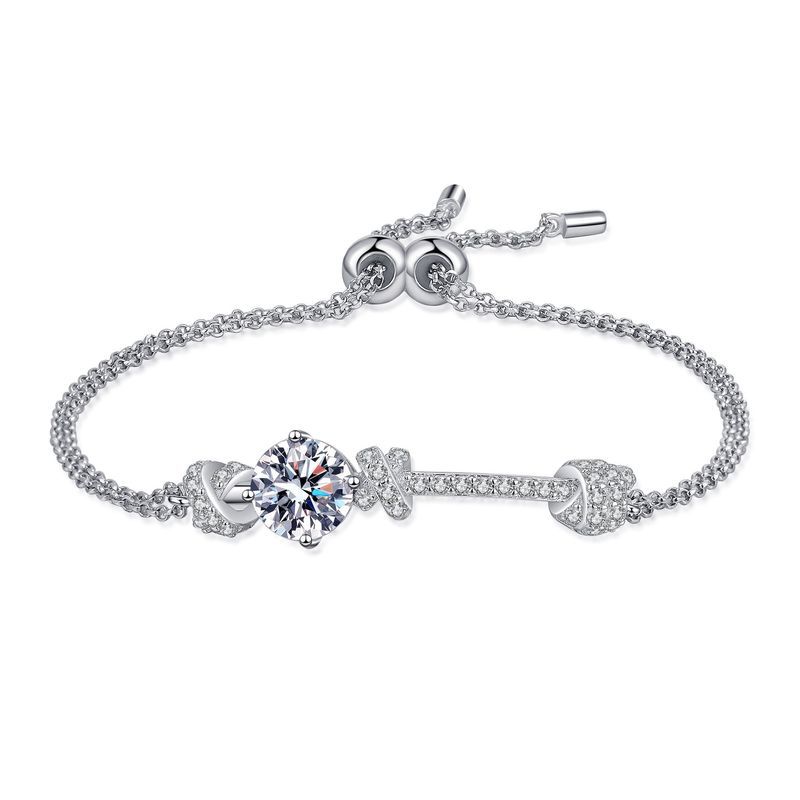 Bracciale da donna in argento puro con doppia catena push-pull e moissanite da 2 carati_voghion.com