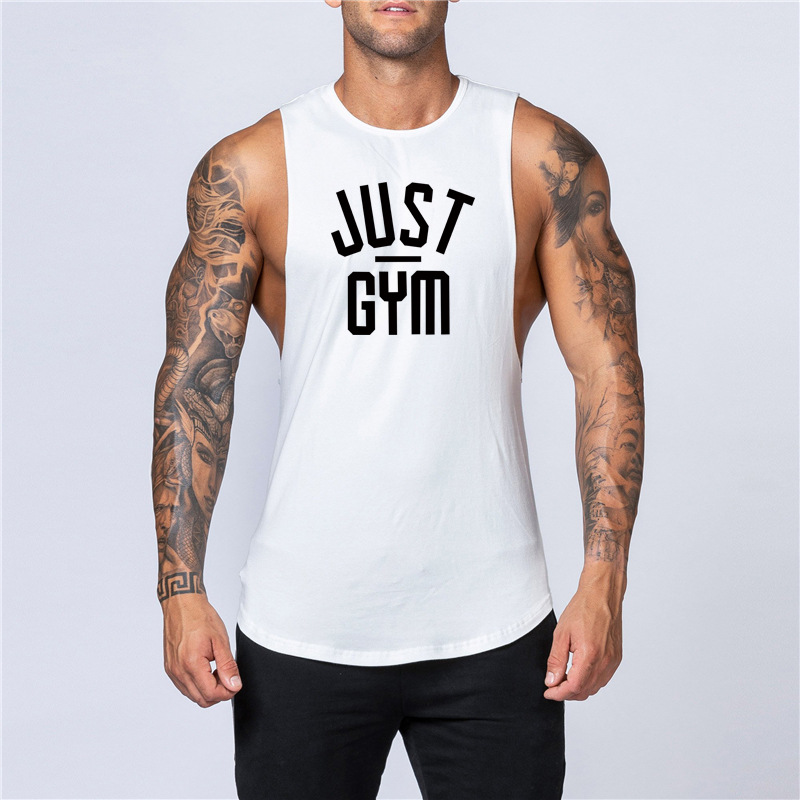 Sommer lose ärmellose weiße Camisole Laufeisen Top Sport Fitness Kleidung Trainingsweste für Männer_voghion.com