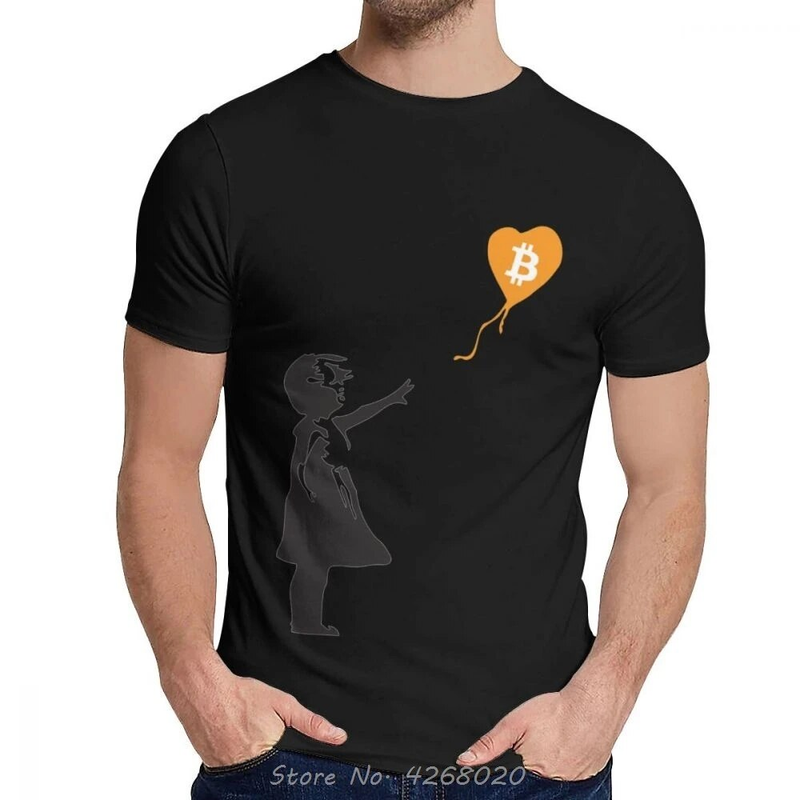 Geek Ballon Mädchen Banksy liebt Bitcoin Serie T-Shirt Unisex Baumwolle T Shirt Männer Casual T-shirt Hip Hop Tees Haruku_voghion.com