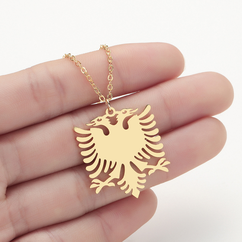 Fashion Casual Albanian Eagle Pendant Necklace For Women Men Double Headed Eagle Animal Stainless Steel Choker Chain Jewelry_voghion.com