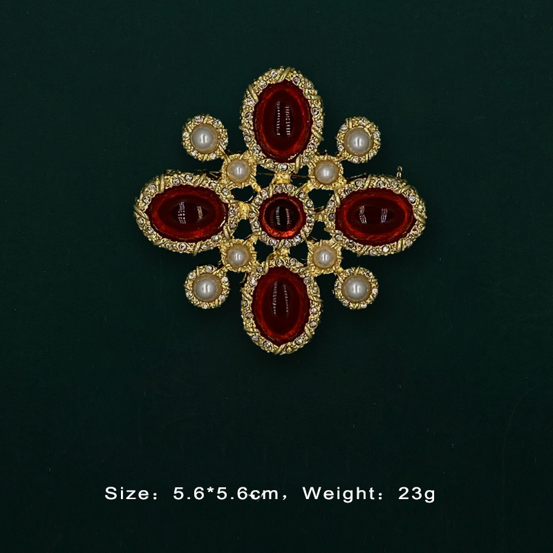 Designer-Stil, Barock-Retro-Gold-Damenbrosche, Edelstein, antike Hofaccessoires_voghion.com