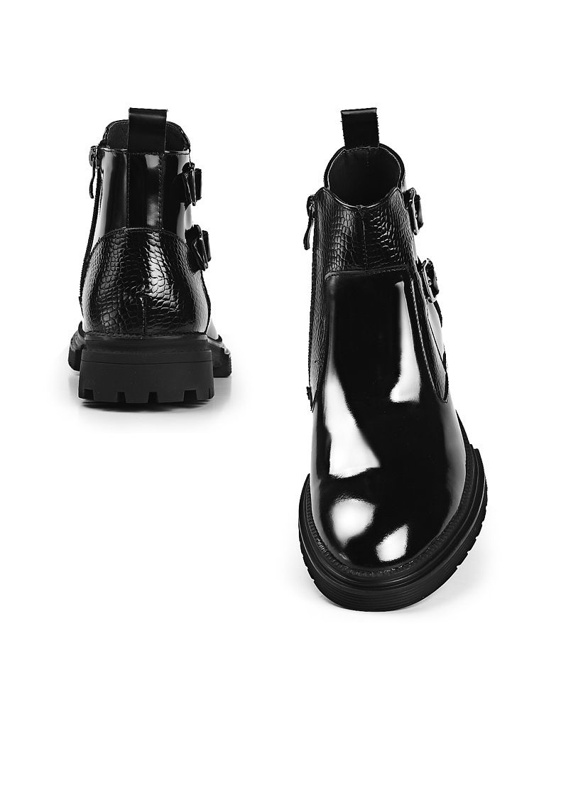Herenschoenen leren laarzen heren korte laarzen dikke zool grote kop ronde laarzen_voghion.com
