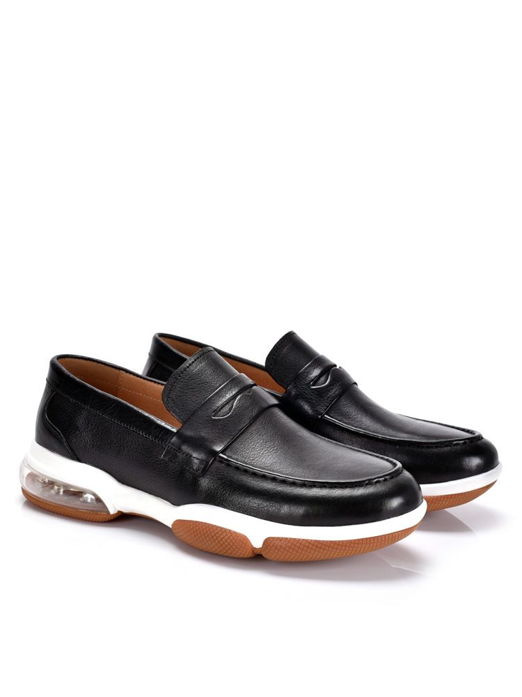 Herren Sommer Echtes Atmungsaktives Britisches Vielseitiges Luftkissen-Schuhset, Lässige Lederschuhe, Ein-Fuß-Slip-Loafer_voghion.com