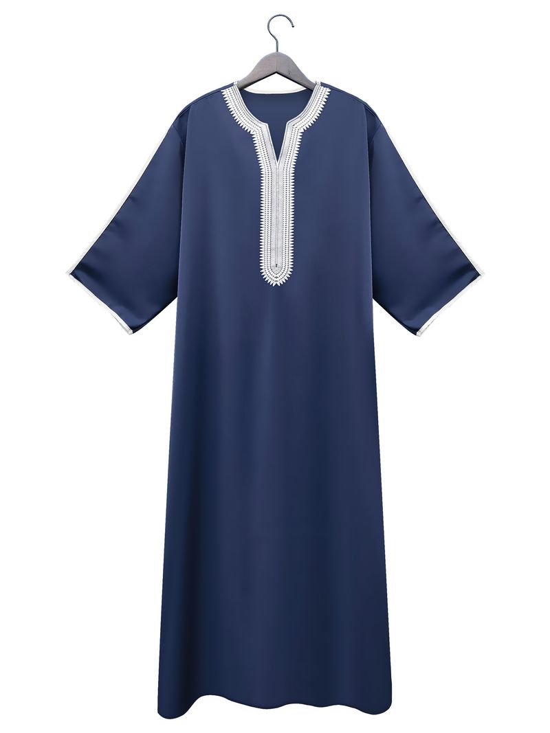 Männerkleeder Nei Mëttleren Osten Einfarweg Muslimesch Mëttelärmlech Broderie Nationalstil Marokkanesch Männermantel Standardgréisst_voghion.com