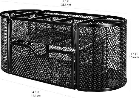 Basics Mesh Desk Office Organizer, Black, 9.25" X 4.53" X 3.94"_voghion.com