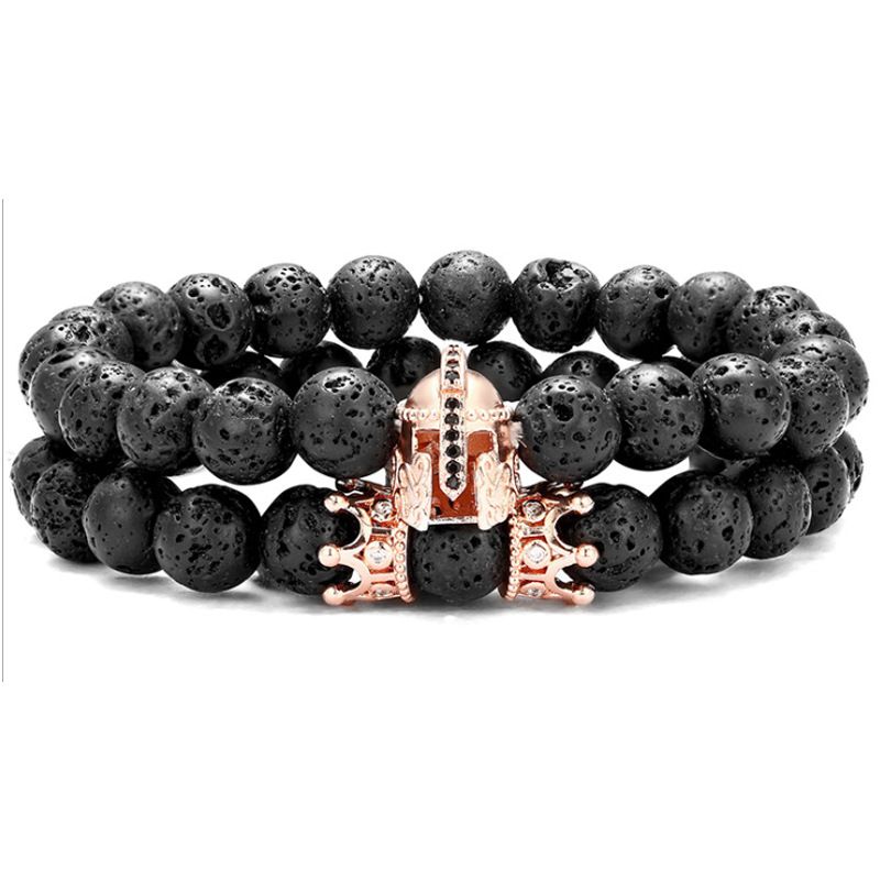 Spartan Zircon Helmet Crown Set Bracelet Cross Volcanic Stone Bracelet_voghion.com