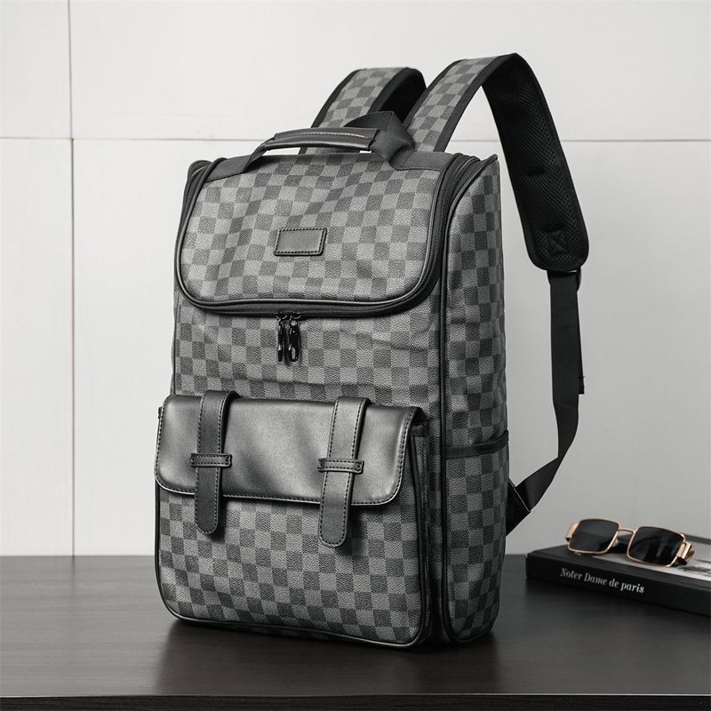 Men's trendy brand minimalist plaid university book computer backpack new model_voghion.com