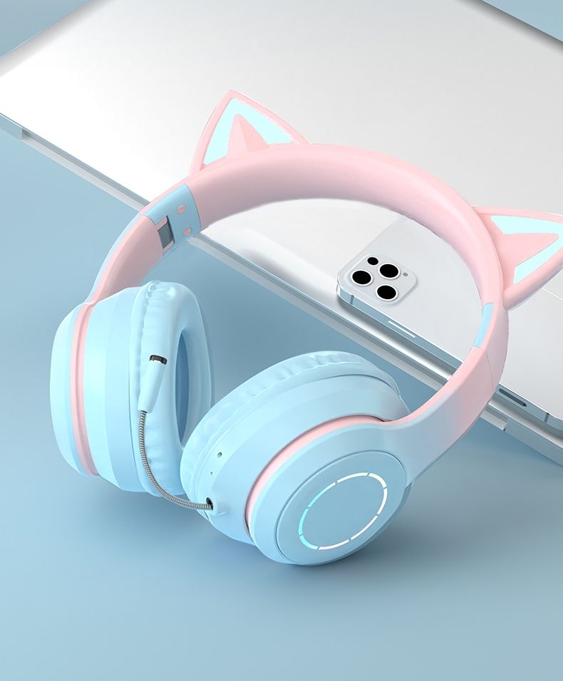 Fone de ouvido Bluetooth Cat Ear 5.1 original para meninas, redução de ruído, estéreo, suporte para microfone, sem pressionar_voghion.com