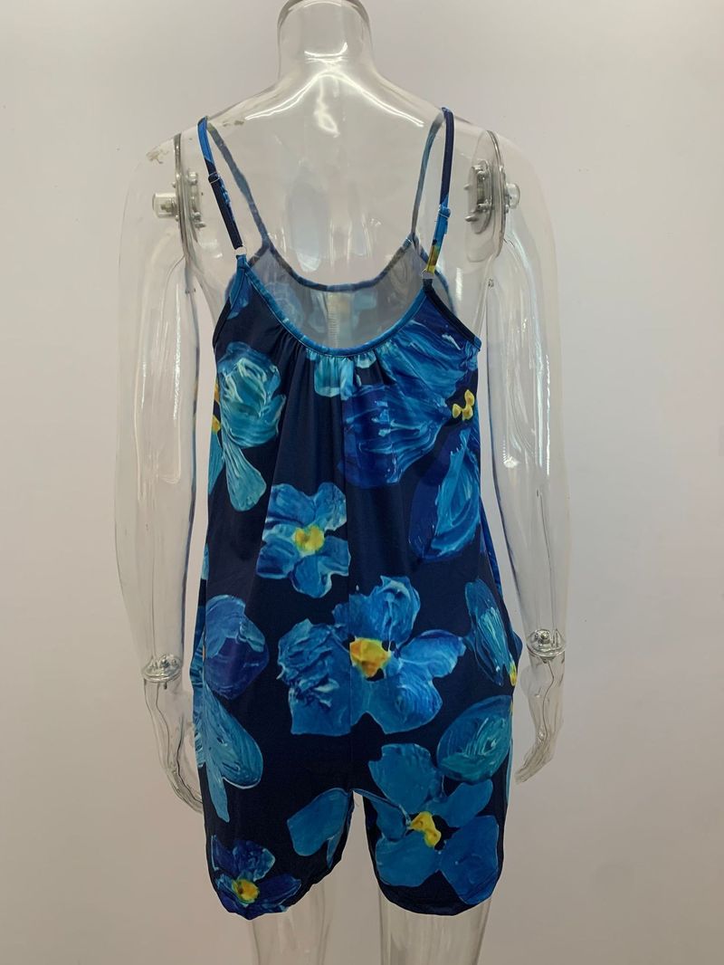 Stylowy damski kombinezon z krótkim rękawem – letni kombinezon bez rękawów z kwiatowym nadrukiem i kieszeniami bocznymi, luźny krój, wygodna, elastyczna tkanina (S-5XL)_voghion.com