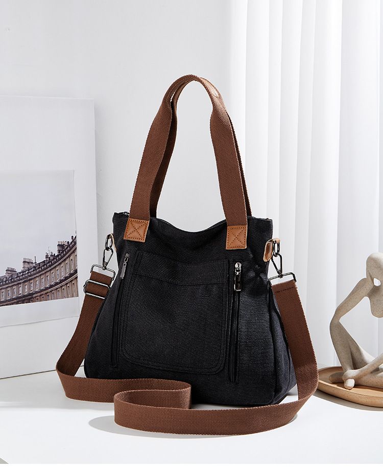 2024 Herbst und Winter Neue Canvas Handheld One Shoulder Damen Einfache Große Kapazität Multi Pocket Tote Umhängetasche_voghion.com