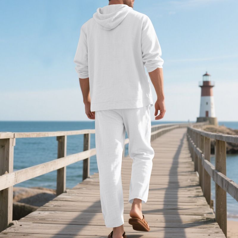 Men's Linen Hooded Shirt & Pants Set - Breathable Beachwear For Spring & Summer Fashion Trends Hot-selling_voghion.com