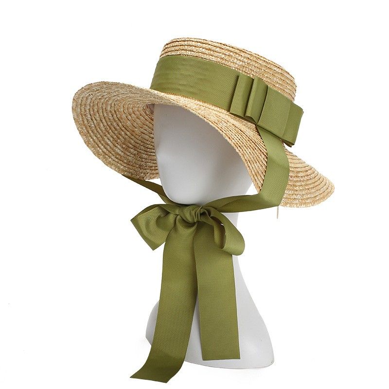 Vendita calda Vendita calda 15/18cm Cappelli da spiaggia a tesa larga per le donne Elegante romantico Grande cappello da sole con protezione UV con cravatta al collo Oversized Flat Top_voghion.com