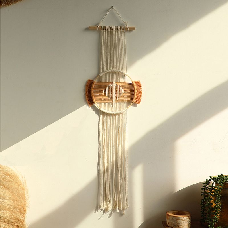 Boemia creativa bastone di legno anello di bambù cotone tessuto a mano arazzo semplice homestay decorazione della parete di casa all'ingrosso_voghion.com