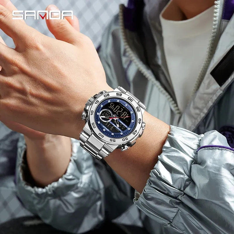 Reloj electrónico para hombre, deportivo para exteriores, multifuncional, resistente al agua, con esfera grande y doble pantalla, analógico y digital._voghion.com