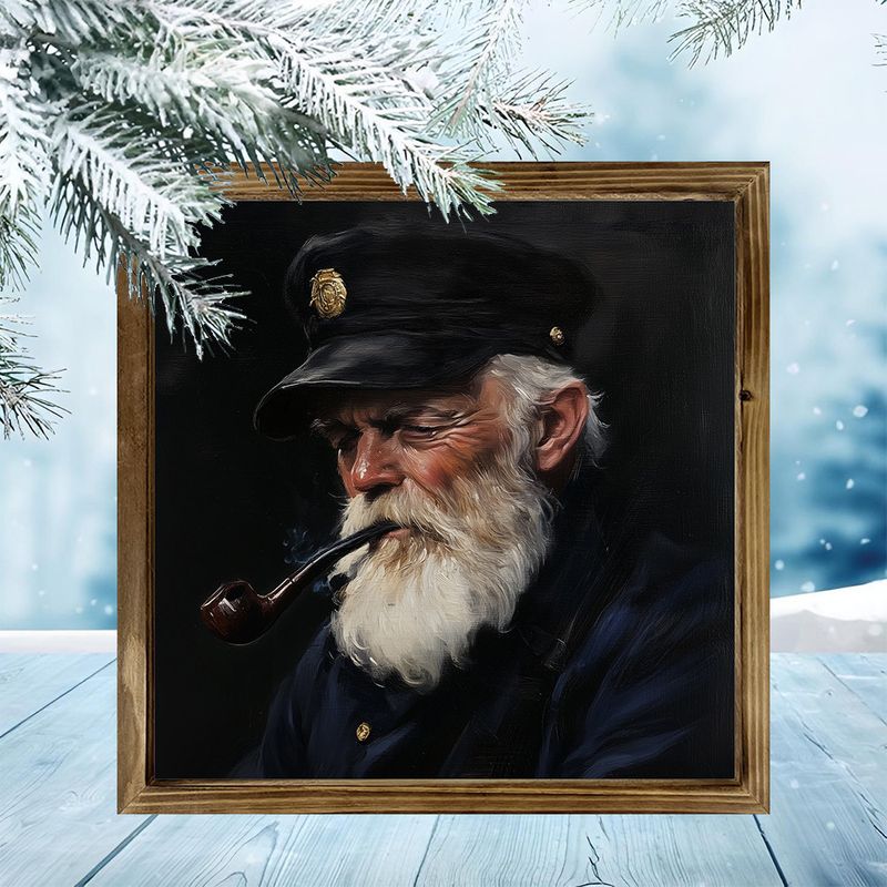 „Plăcuță din lemn vintage cu căpitan nautic, 8x8” - Artă murală maritimă clasică pentru camere de zi și decor interior - Idee de cadou unică”_voghion.com