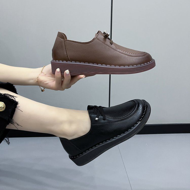 Scarpe singole da donna piccole scarpe in pelle Mocassini quattro stagioni nuove scarpe casual con lacci_voghion.com