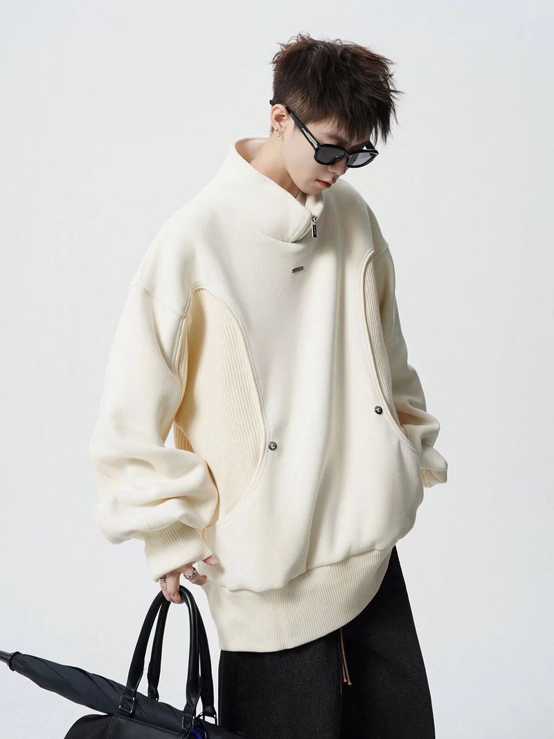 Spring And Autumn Half Zipper Stand Up Collar Hoodie For Men, Trendy Youth, No Hat, Inner Top, Outer Coat_voghion.com