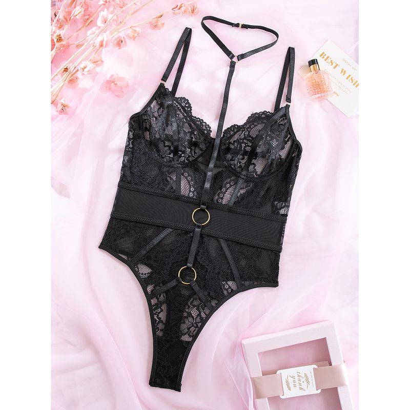 Damenbekleidung Außenhandel 2023 Neue sexy Dessous Sexy durchsichtiger, geraffter, schmaler Neckholder, rückenfreier Einteiler M2908_voghion.com