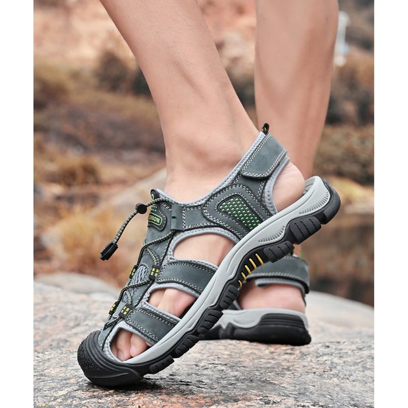 Sandals Men Plus-size Baotou Casual Beach Shoes 2024 Summer Leather Men Outdoor Sports River Slippers Tide_voghion.com