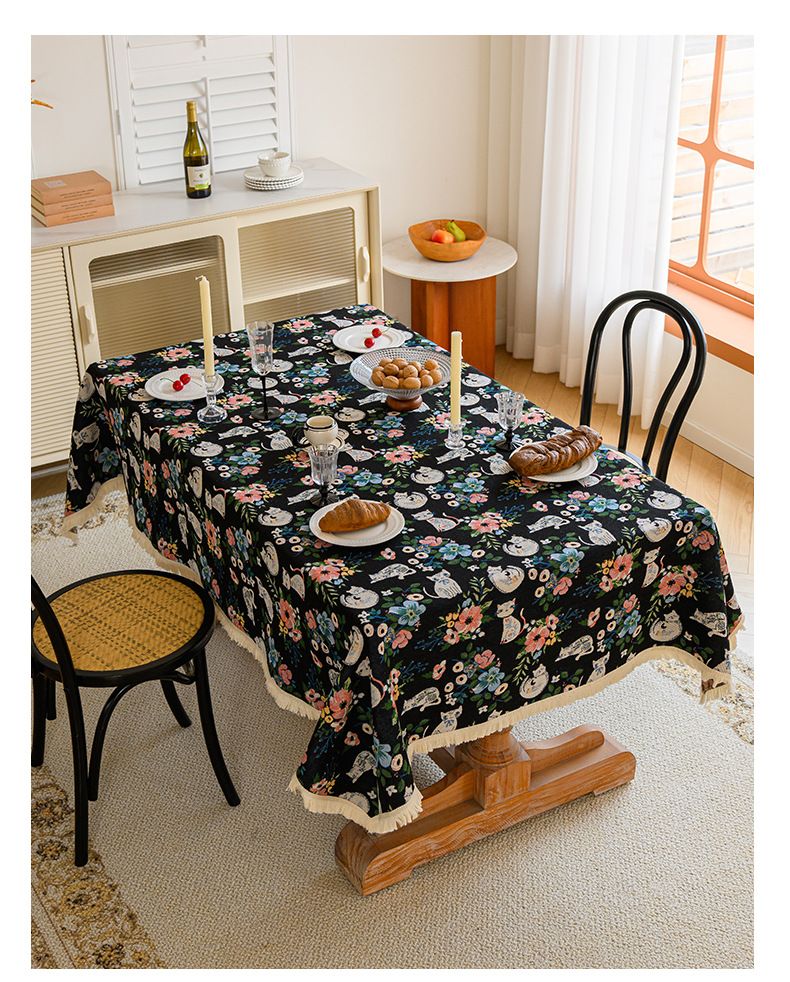 Nappe en coton et lin, style peinture à l'huile, rectangulaire, de haute qualité, style ins, pour table basse_voghion.com