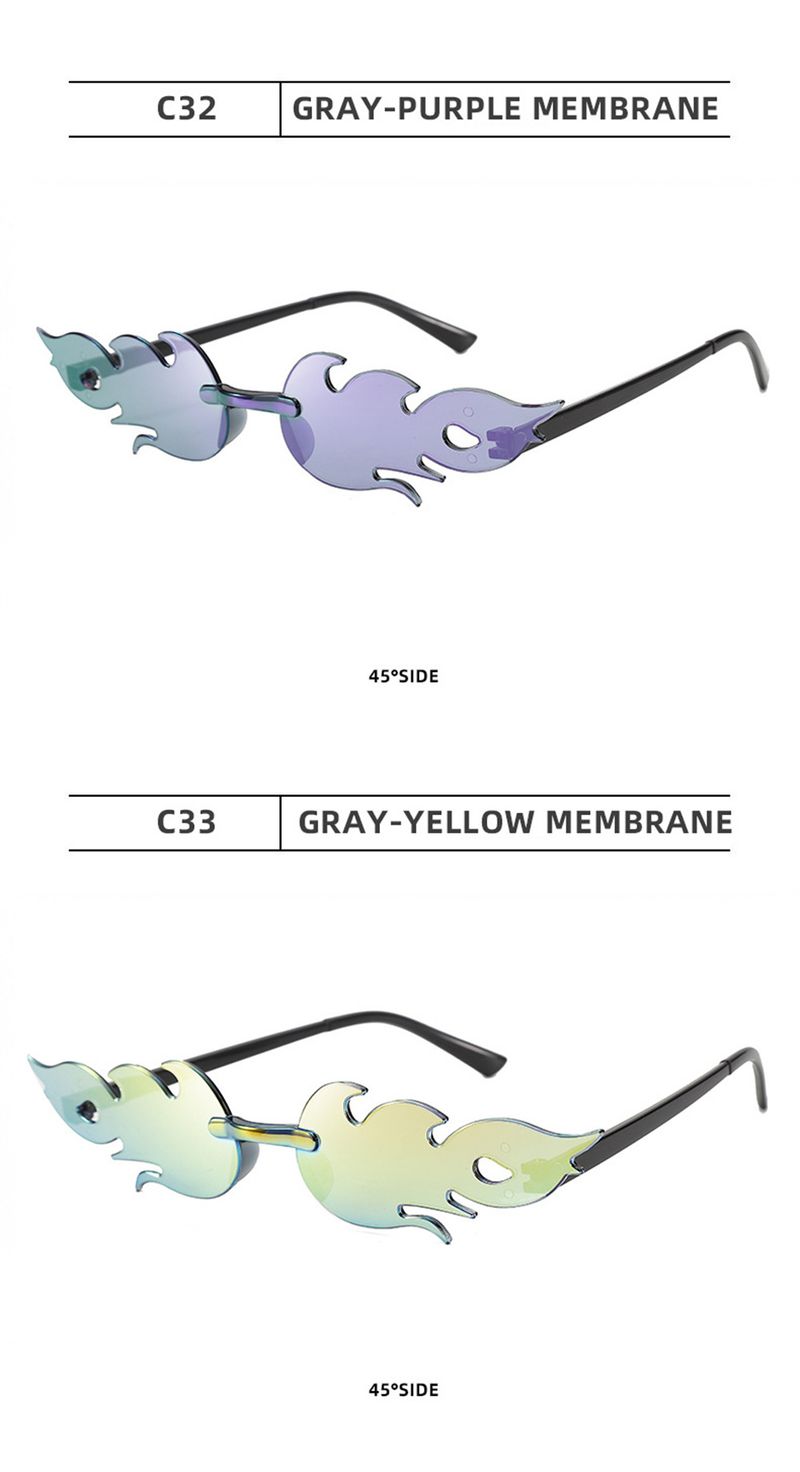 Fashion 1pcs Vintage Trendy Fire Flame Sunglasses Wave Rimless UV400 Outdoor Cycling Eye Glasses Personalized Party Accessories_voghion.com