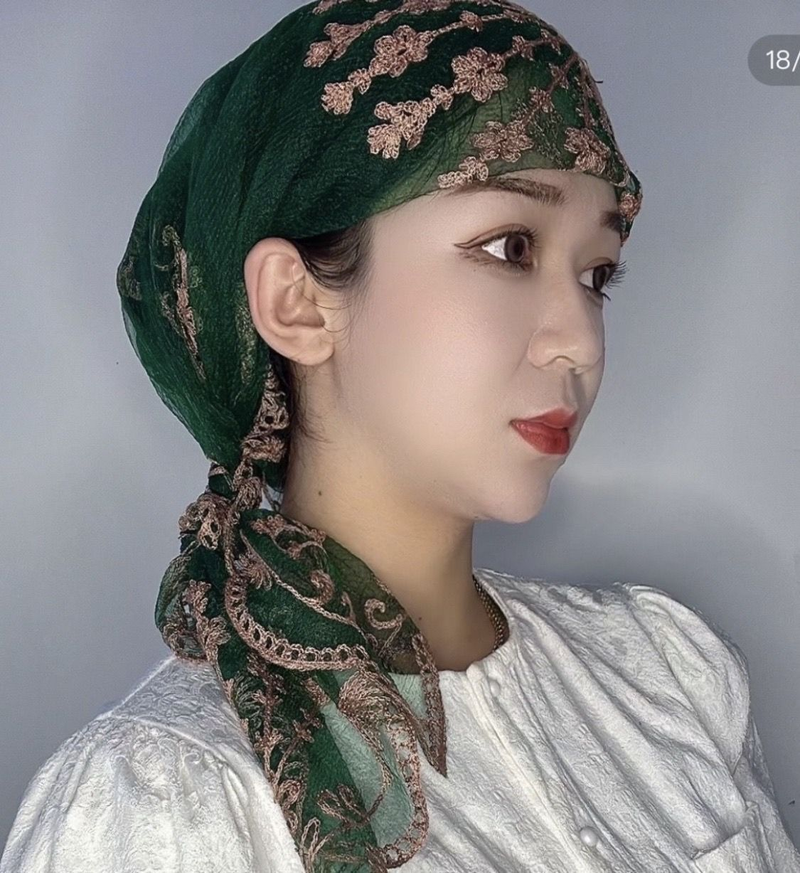 Fashion Muslim embroidery square scarf non-slip sarong ethnic style cover head wrap_voghion.com