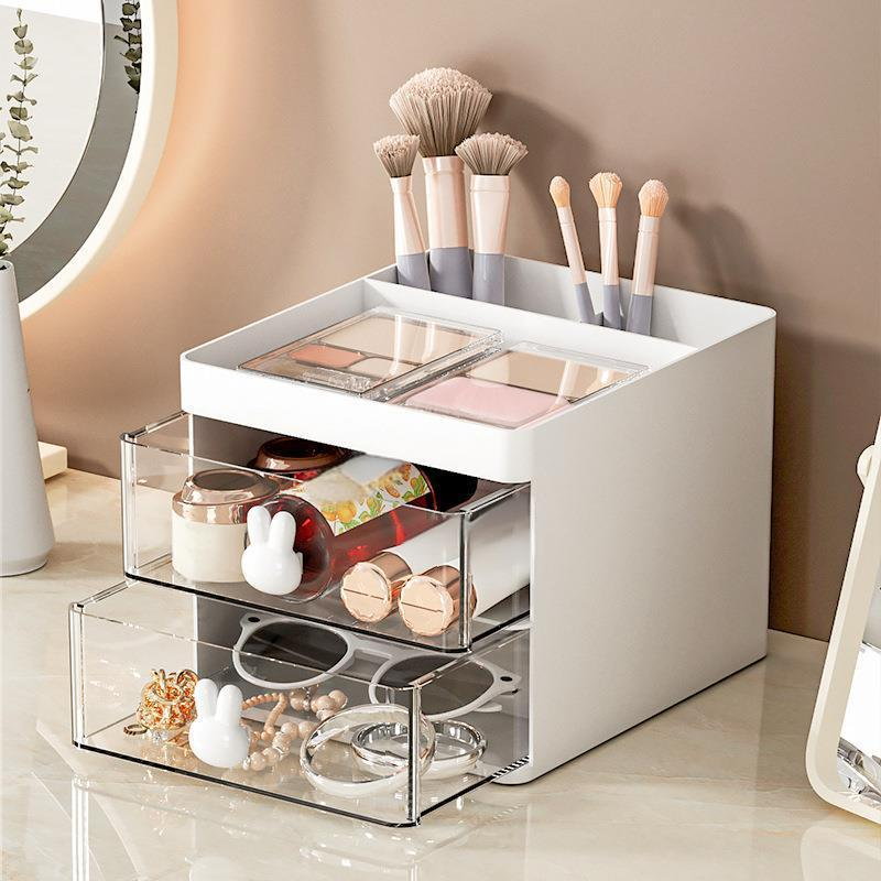 Cute Rabbit Pencil Holder With Transparent Drawers - Large Capacity Desk Organizer For Kids Girls & Office Supplies_voghion.com