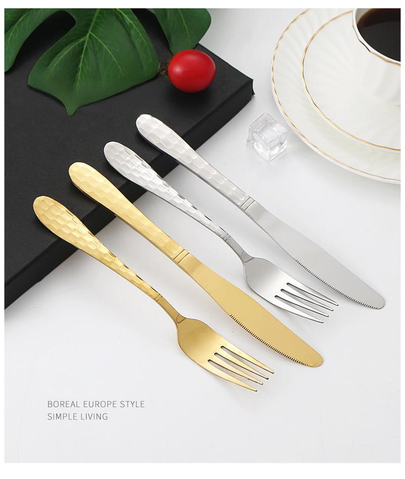 Titanium-Plated Stainless Steel Cutlery Set - Water Cube Design 4-Piece Hotel & Restaurant Grade Tableware In Gift Box_voghion.com
