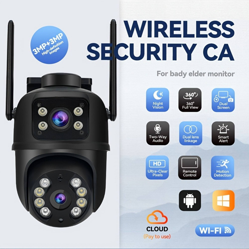 Dual-Lens Wireless Camera - 2.4GHz, AI Motion Tracking, Color Night Vision, Two-Way Audio, Supports SD ,Cloud Storage (Requires Payment)_voghion.com