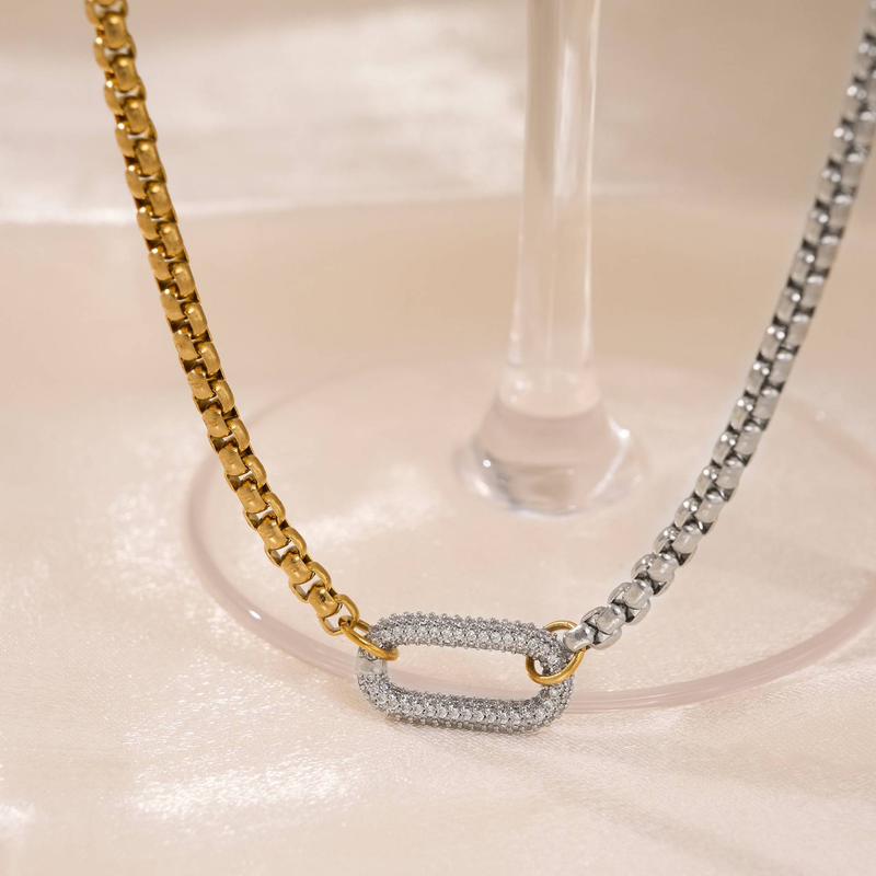 Women's Jewelry 18K Gold Plated Stainless Steel U-Shaped Pendant Necklace With Box Chain, Elegant Corn Link Design For Casual And Formal Wear_voghion.com