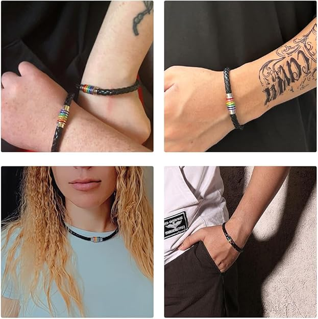 2 braccialetti in pelle Proud, ciondolo in smalto arcobaleno in acciaio inossidabile al titanio, adatti sia per uomo che per donna_voghion.com