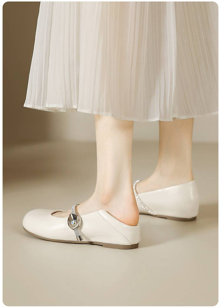 【Weiche Sohle und weiches Obermaterial】 Cameido Mary-Jane-Schuhe mit Knöchelriemen und Kristallen, 2025 Herbstschuhe mit runder Zehenpartie und niedrigen, flachen Einzelschuhen_voghion.com