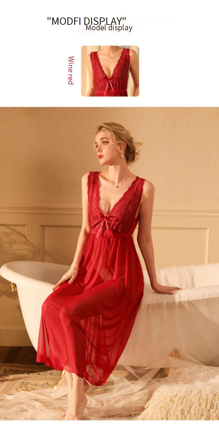 Chemise de nuit caraco en maille transparente et dentelle – Élégante robe de nuit à col en V (respirante et sexy, S-L, polyvalente pour la maison et la plage)_voghion.com