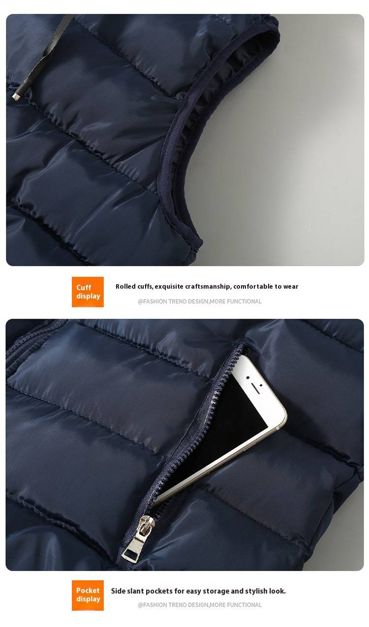 Leichte Steppweste für Herren, Slim Fit, Winter, warmes Fleecefutter, lässige Outdoor-Weste mit Reißverschluss für Herren, modischer Unisex-Mantel (Schwarz, Blau, Rot)_voghion.com