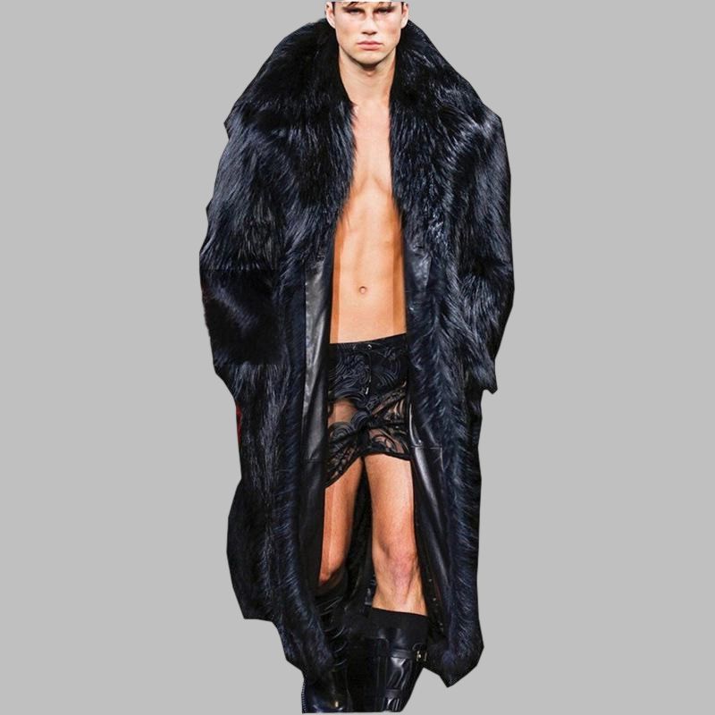 Men’s Faux Fur Long Coat – Winter Fashion Jacket With Fox & Mink-Like Texture, Oversized Streetwear Outerwear (9 Sizes, Black, Relaxed Fit)_voghion.com