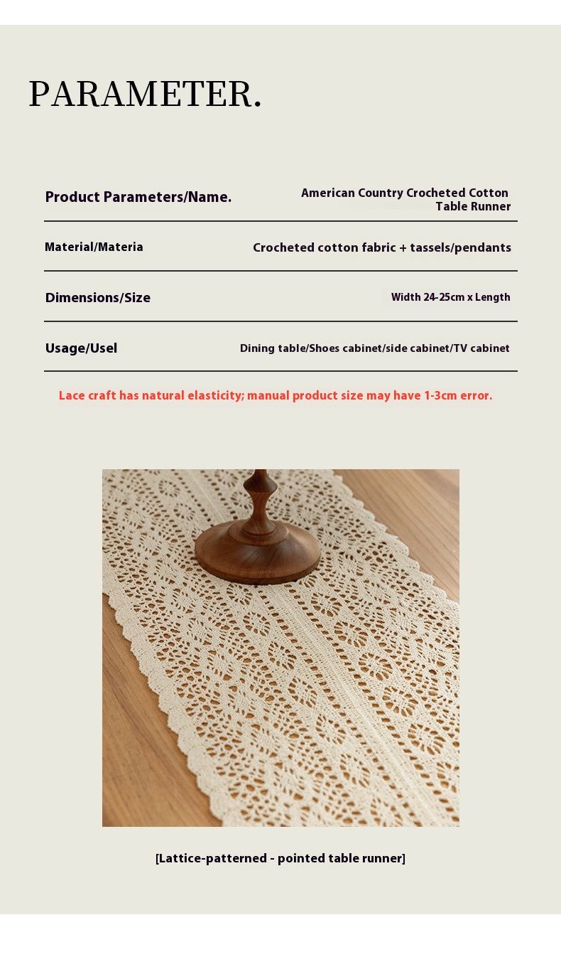 Handgefertigter Tischläufer aus gehäkelter Baumwolle – Vintage-Blumenspitze für Couchtisch, Esstisch oder Fernsehständer (mehrere Größen und Stile, Boho-Dekor)_voghion.com