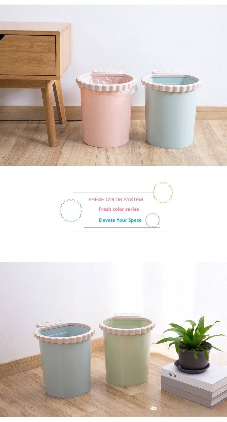 Round Open-Top Trash Bin For Home – Lightweight Plastic Waste Basket, No-Slip Press Ring, Ideal For Kitchen, Bedroom, Office (Blue/Green/Pink)_voghion.com