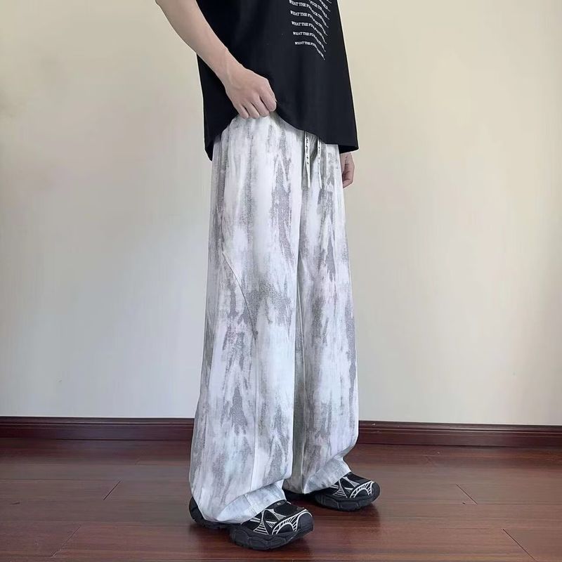 Pantaloni larghi alla moda, comodi e traspiranti, da uomo, estivi, con gamba larga e drappeggio alla moda, in stile tie-dye_voghion.com