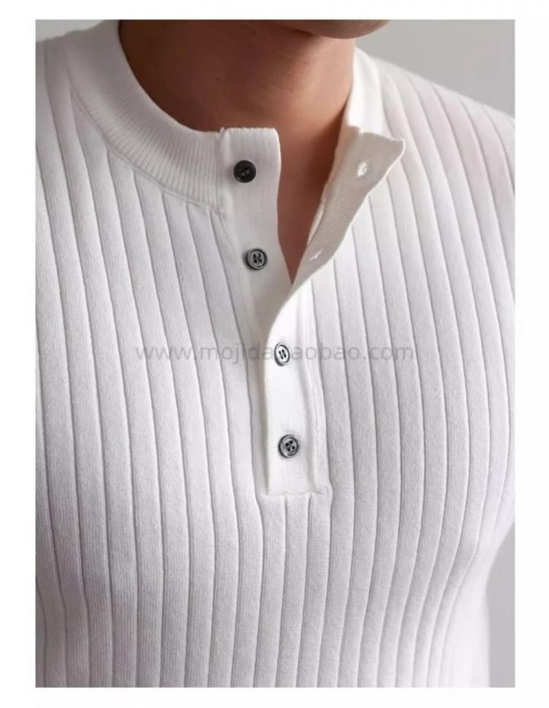 Maglione lavorato a maglia a maniche lunghe con colletto alla coreana in stile primaverile e autunnale, t-shirt slim fit versatile e alla moda, molto venduta per uomo_voghion.com