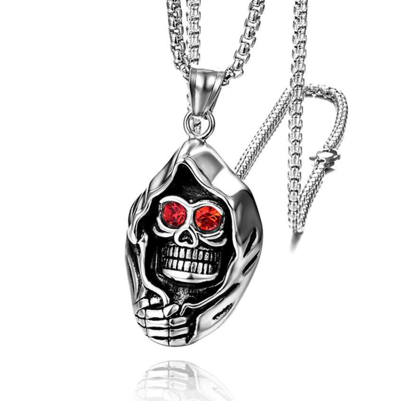 Trendy Halskette mit Anhänger in Totenkopfform, Herrenhalskette, modischer böhmischer Anhänger mit rotem Kristall, eingelegter Anhänger, Zubehör, Partyschmuck_voghion.com