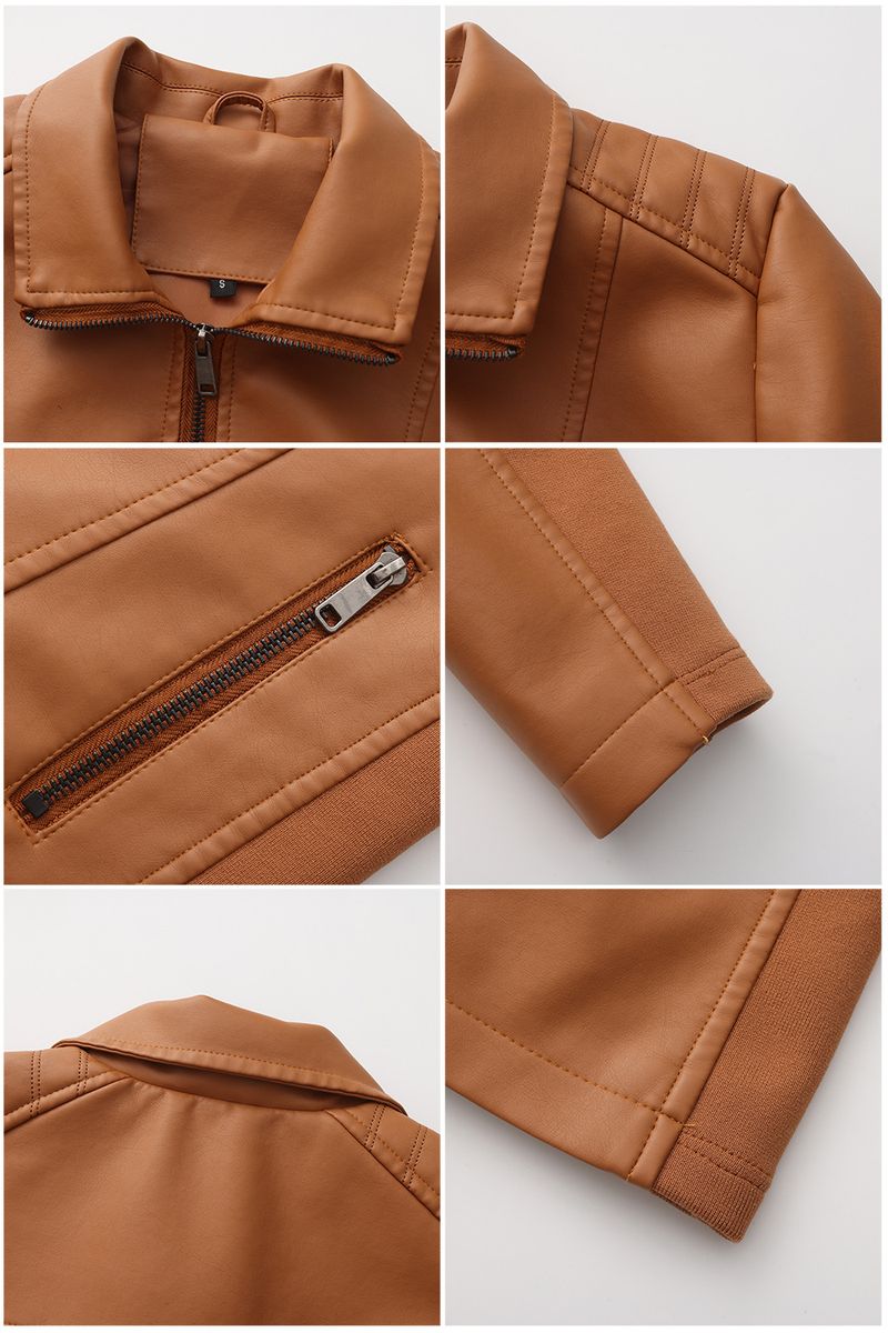Damenbekleidung Kunstlederjacke mit Strickeinsätzen – Dehnbare kurze Bikerjacke in Schwarz, Camel & Braun | S-XXL_voghion.com