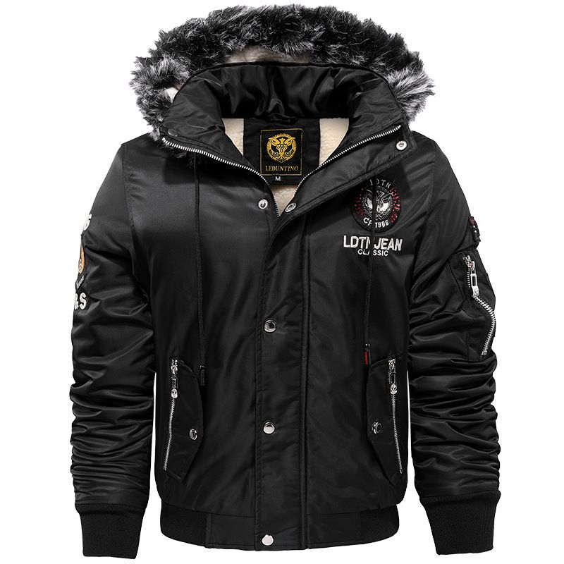 Cappotto invernale con cappuccio, spesso, antivento, casual, foderato in pile, per il commercio estero transfrontaliero, abbigliamento da uomo taglie forti_voghion.com