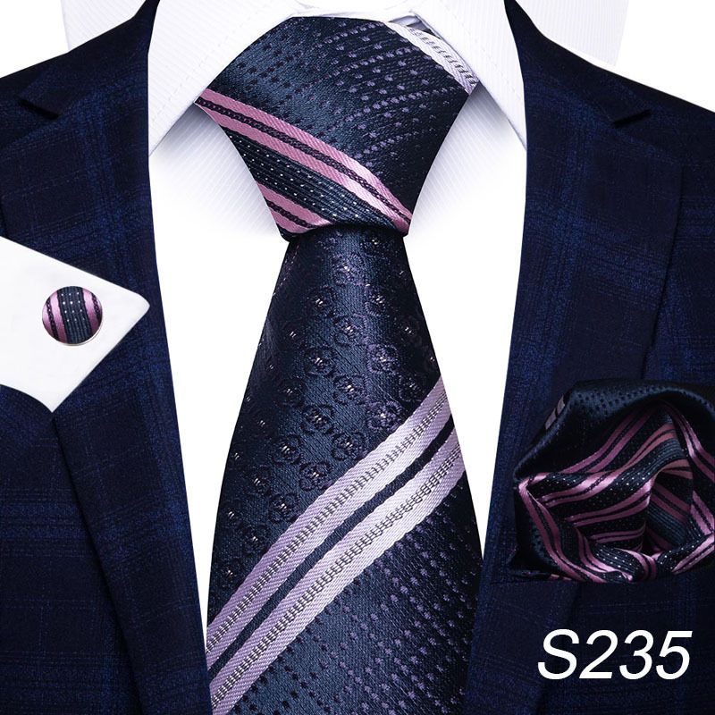 Corbata de seda de poliéster de alta calidad unisex para hombre, corbata formal de color sólido, bolsillo, toalla, gemelos, juego de jacquard_voghion.com