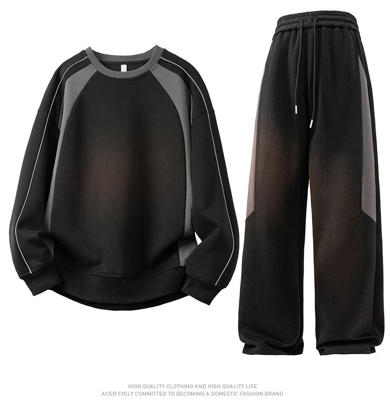 Vintage Minimalist Crewneck Sweatshirt & Jogger Set (S-XXXL) – 100 % Polyester Athleisure Wear für Herren_voghion.com