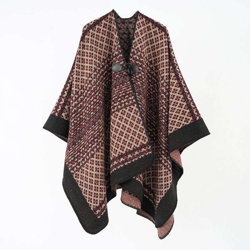 Einfacher Schal mit Knöpfen für vier Jahreszeiten, Herbst und Winter, übergroßer Ethno-Stil, verdickter warmer geteilter Umhang, Reiseschal für Männer und Frauen_voghion.com